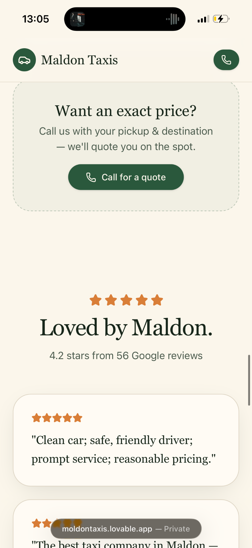 Loved by Maldon — taxi website screenshot 12