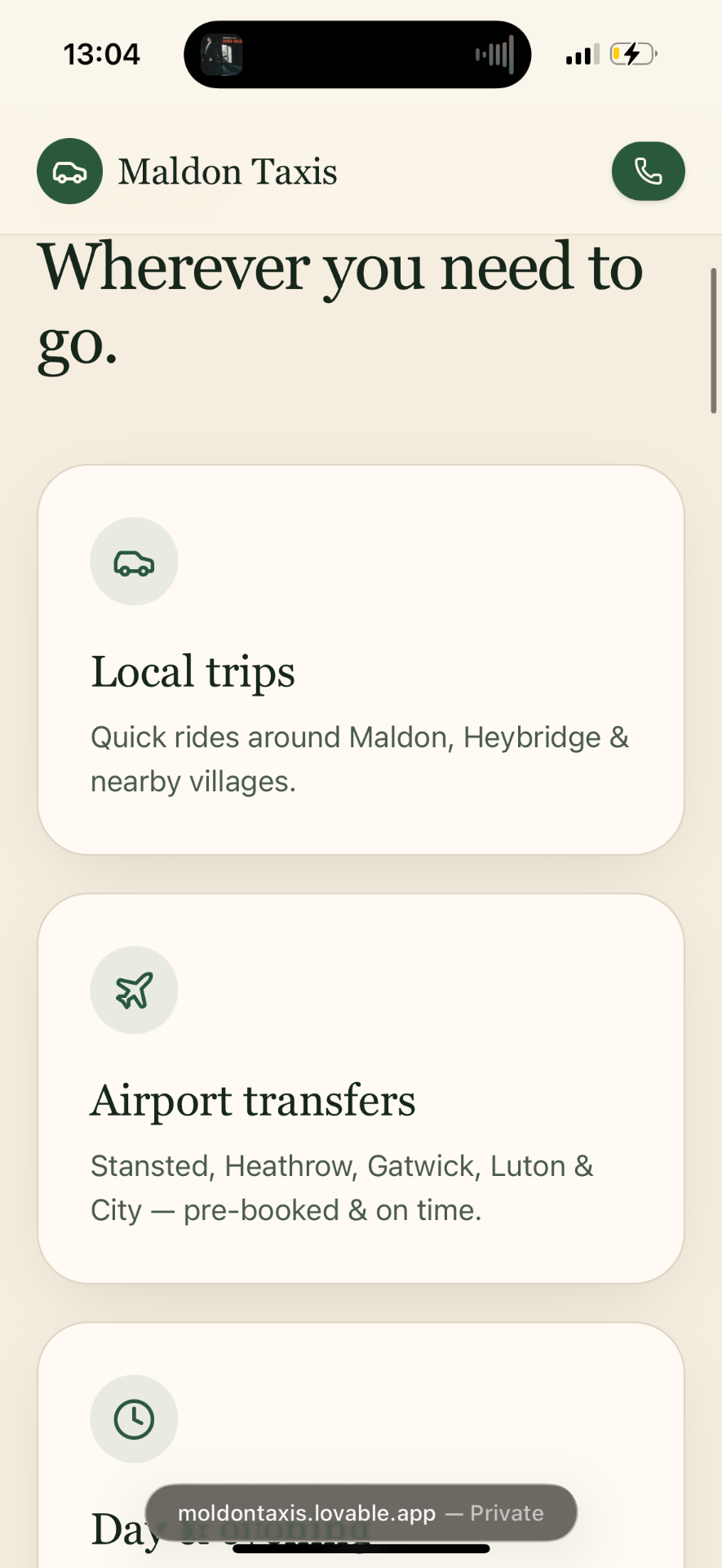 Wherever you need to go — taxi website screenshot 6